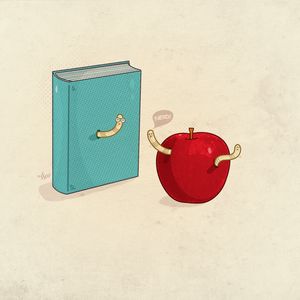 Preview wallpaper book, minimalism, worms, apple