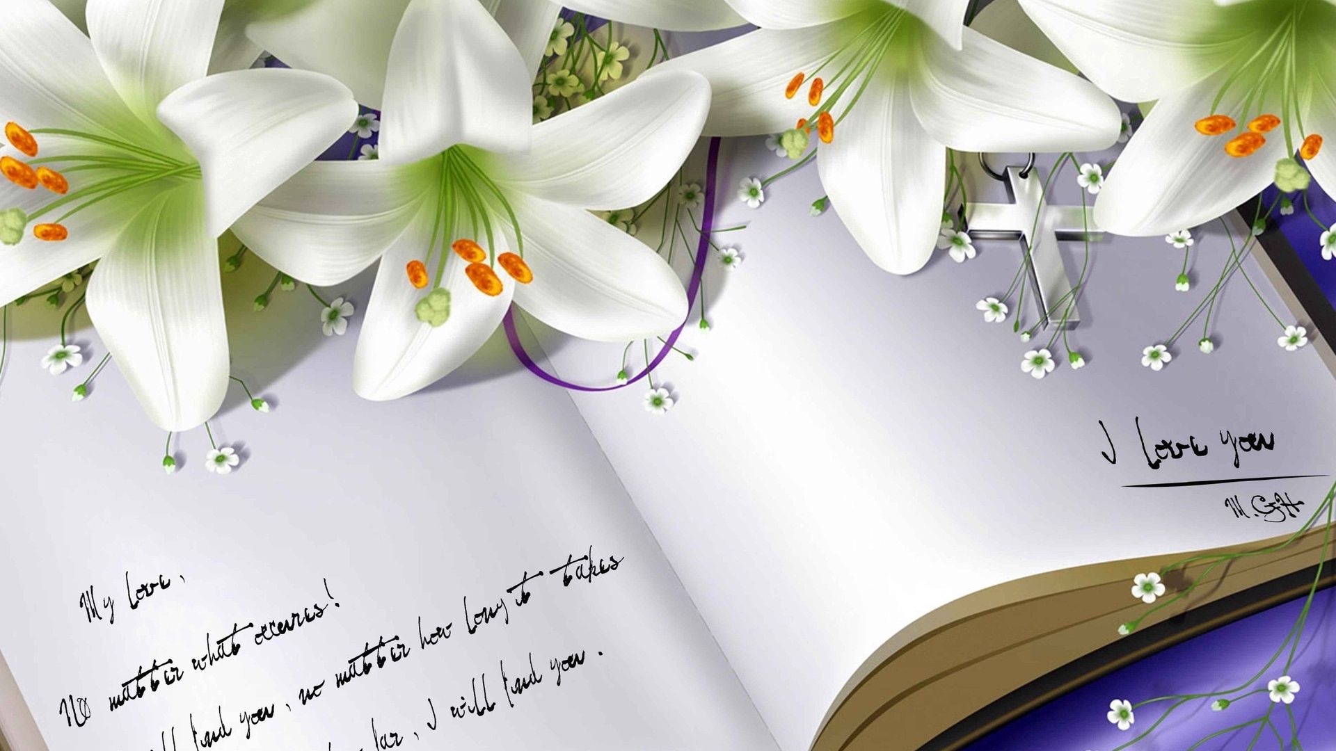Download wallpaper 1920x1080 book, notebook, flowers, lilies full hd, hdtv,  fhd, 1080p hd background