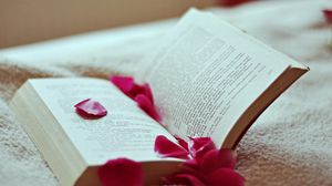 Preview wallpaper book, petals, rose, reading