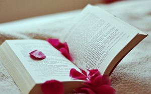 Preview wallpaper book, petals, rose, reading