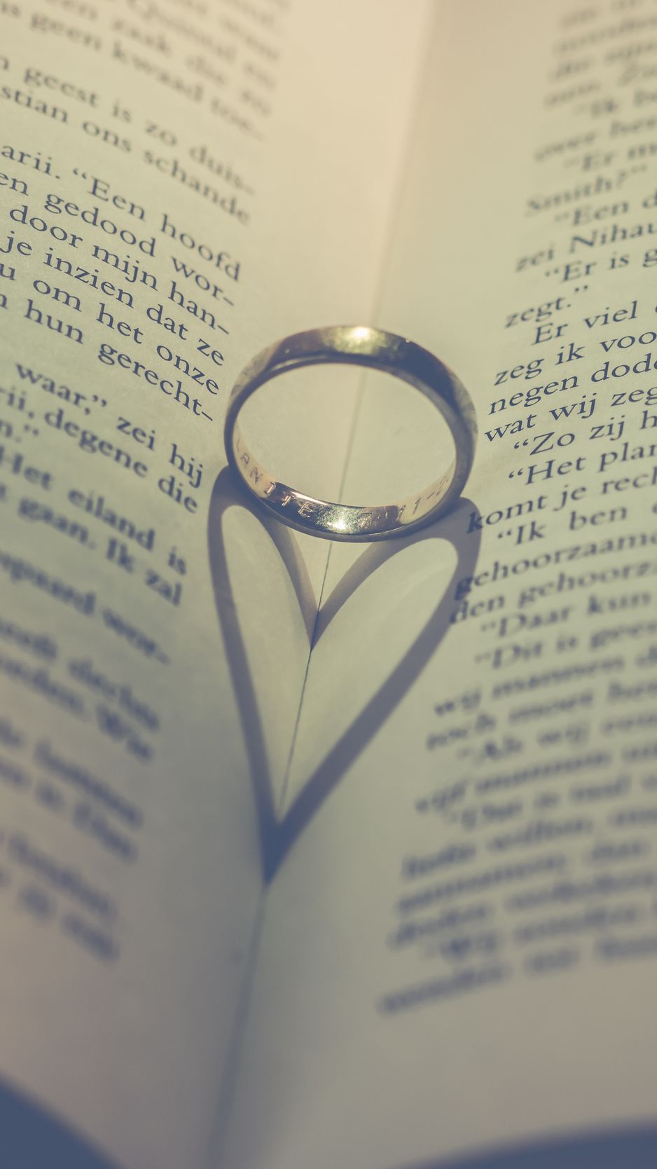938x1668 Wallpaper book, ring, heart, love