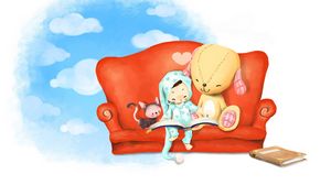 Preview wallpaper book, sky, sofa, rabbit, toy, leisure