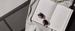 Preview wallpaper book, sunglasses, scarf, aesthetics