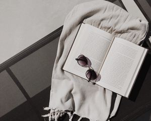 Preview wallpaper book, sunglasses, scarf, aesthetics