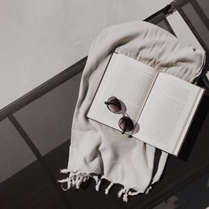 Preview wallpaper book, sunglasses, scarf, aesthetics