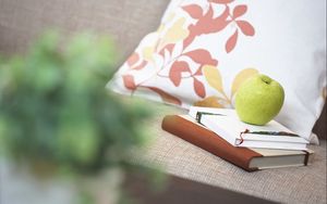 Preview wallpaper books, apple, pillows, blurring