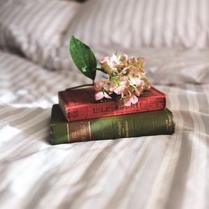 Preview wallpaper books, flowers, bed, inspiration