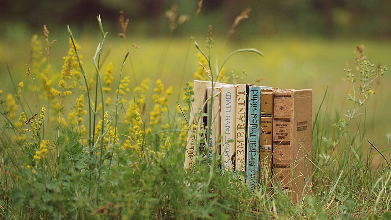 Wallpaper books, grass, stack, mood
