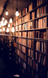 Preview wallpaper books, library, shelves, lighting