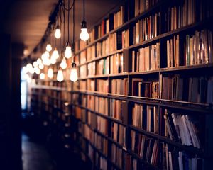 Preview wallpaper books, library, shelves, lighting