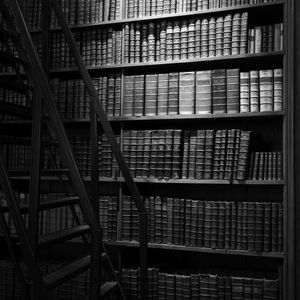 Preview wallpaper books, library, stairs, dark