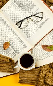 Preview wallpaper books, mug, glasses, leaves, sweater