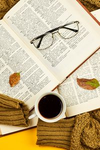 Preview wallpaper books, mug, glasses, leaves, sweater