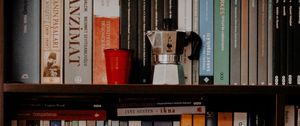 Preview wallpaper books, shelves, teapot, glass, library