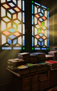 Preview wallpaper books, window, light, rays