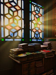 Preview wallpaper books, window, light, rays