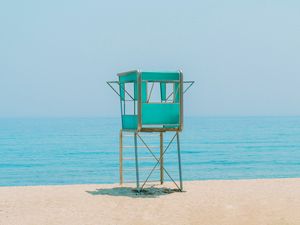Preview wallpaper booth, beach, sand, sea, horizon