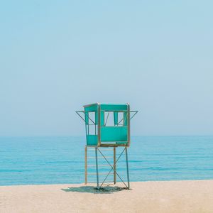 Preview wallpaper booth, beach, sand, sea, horizon