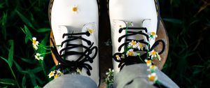 Preview wallpaper boots, legs, daisies, flowers, grass