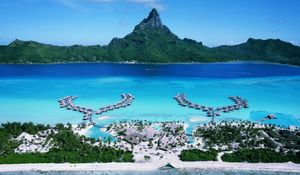 Preview wallpaper bora-bora, resort, islands, pacific ocean, hotel, chaise lounges, rest