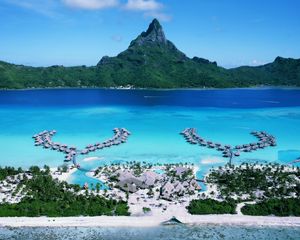 Preview wallpaper bora-bora, resort, islands, pacific ocean, hotel, chaise lounges, rest