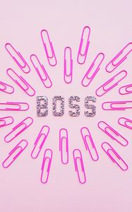 Preview wallpaper boss, word, glitter, paper clip, pink