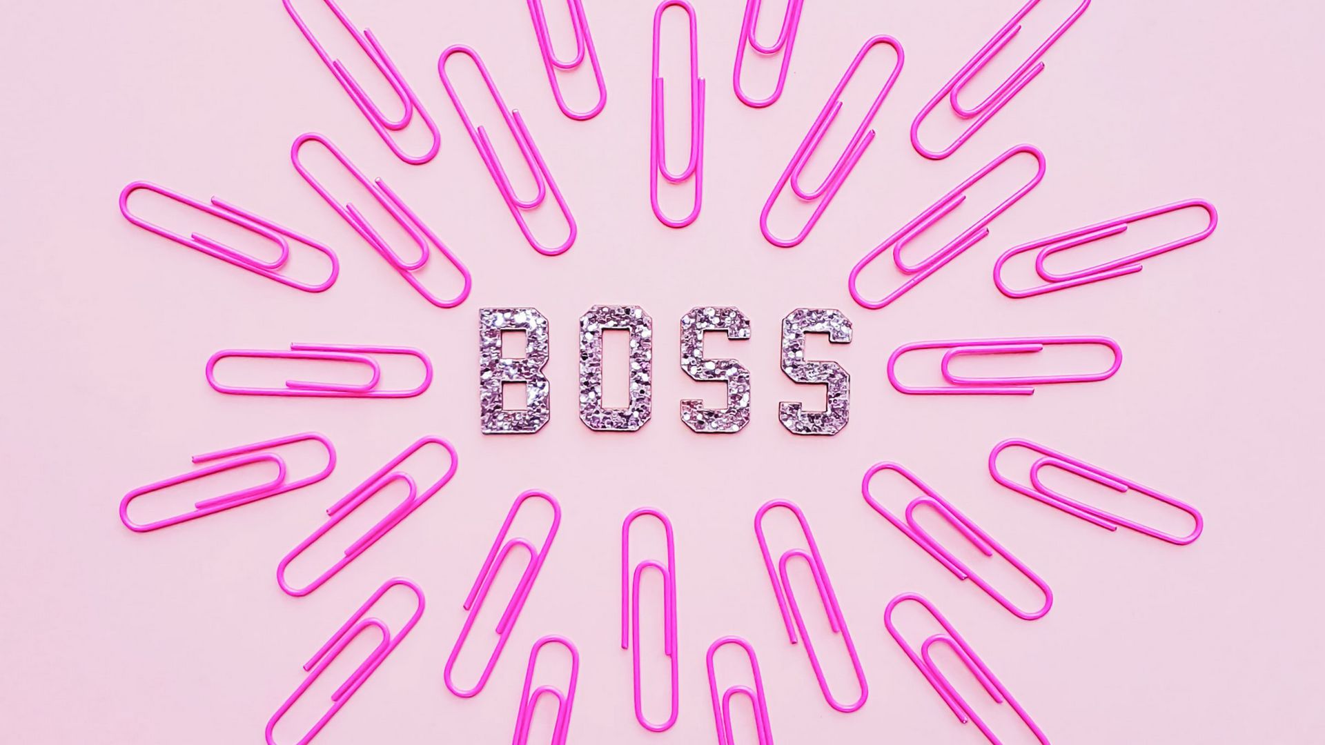 Download wallpaper 1920x1080 boss, word, glitter, paper clip, pink full hd,  hdtv, fhd, 1080p hd background