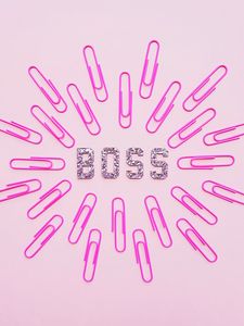 Preview wallpaper boss, word, glitter, paper clip, pink