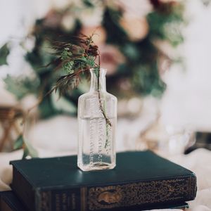 Preview wallpaper bottle, bouquet, branches, vase, book