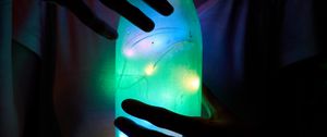 Preview wallpaper bottle, glow, fingers, light bulbs, dark