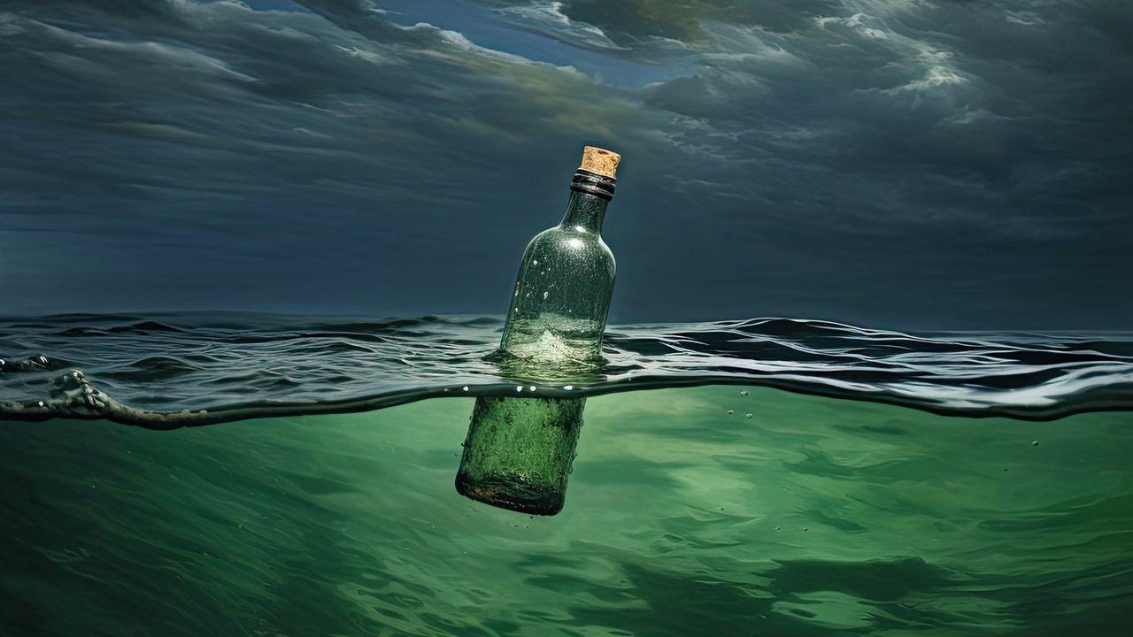 Wallpaper bottle, sea, waves, water, transparent