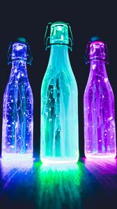 Preview wallpaper bottles, neon, light, liquid