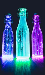 Preview wallpaper bottles, neon, light, liquid