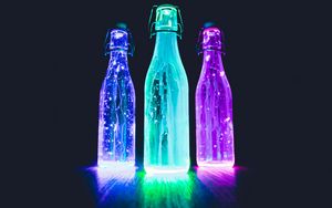 Preview wallpaper bottles, neon, light, liquid