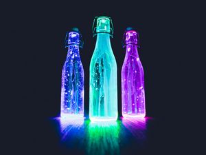 Preview wallpaper bottles, neon, light, liquid