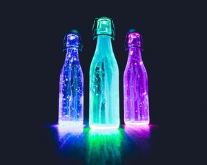 Preview wallpaper bottles, neon, light, liquid