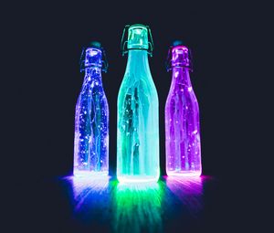 Preview wallpaper bottles, neon, light, liquid