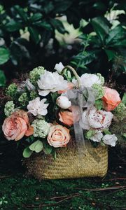 Preview wallpaper bouquet, basket, flowers, composition