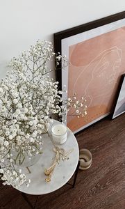 Preview wallpaper bouquet, candle, painting, decor, aesthetics