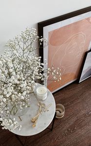 Preview wallpaper bouquet, candle, painting, decor, aesthetics