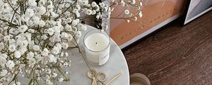 Preview wallpaper bouquet, candle, painting, decor, aesthetics