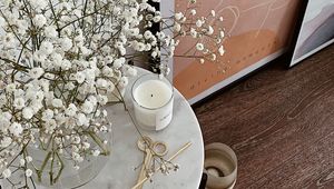 Preview wallpaper bouquet, candle, painting, decor, aesthetics