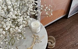 Preview wallpaper bouquet, candle, painting, decor, aesthetics