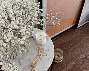 Preview wallpaper bouquet, candle, painting, decor, aesthetics