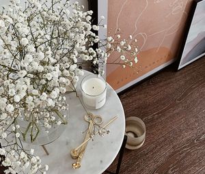 Preview wallpaper bouquet, candle, painting, decor, aesthetics