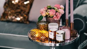 Preview wallpaper bouquet, candles, table