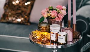 Preview wallpaper bouquet, candles, table