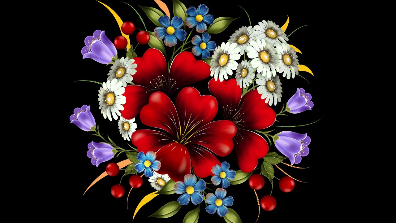 Wallpaper bouquet, flowers, art, composition