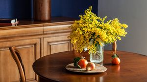 Preview wallpaper bouquet, flowers, fruit, table, chair, still life