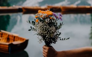 Preview wallpaper bouquet, flowers, hand, focus